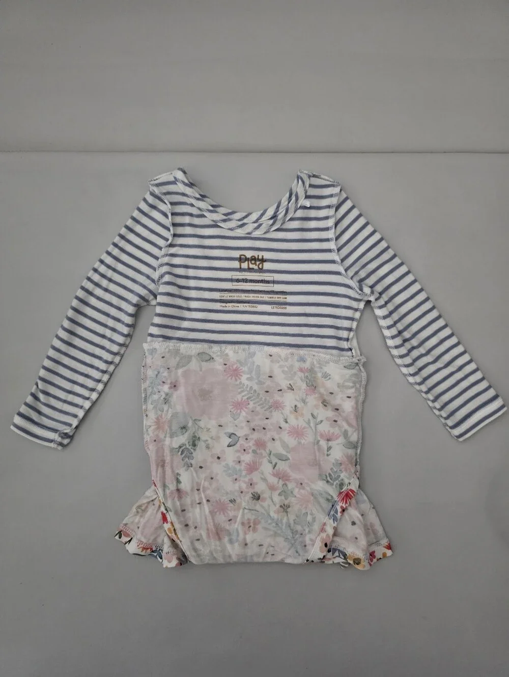 (EUC) Little Sleepies Mauve Meadow Stripes LS Skater Dress with Bodysuit 6-12M